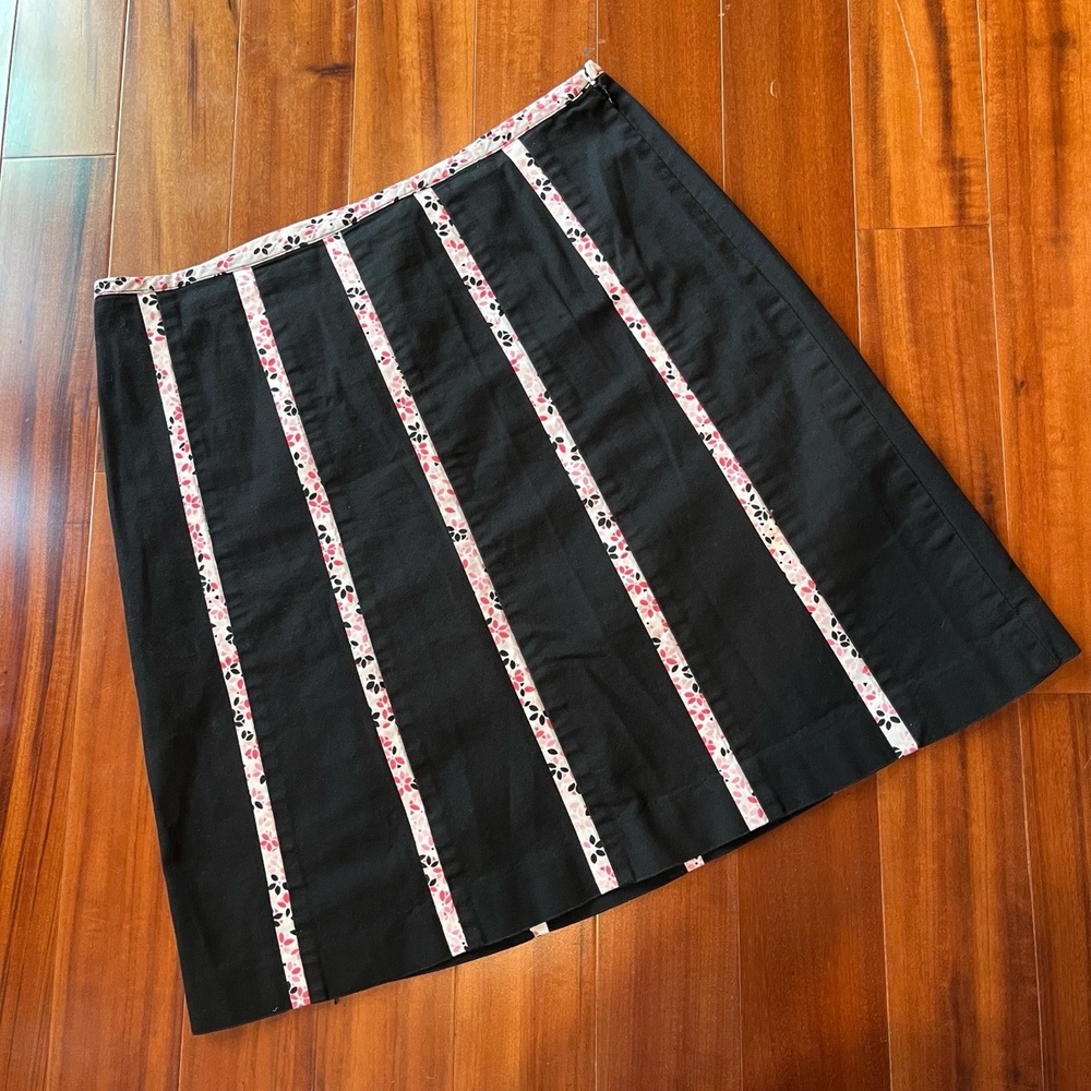 Vintageโ Talbots Black Skirt Floral Trim A-Line Mini Cotton Spandex Petite Sz 12